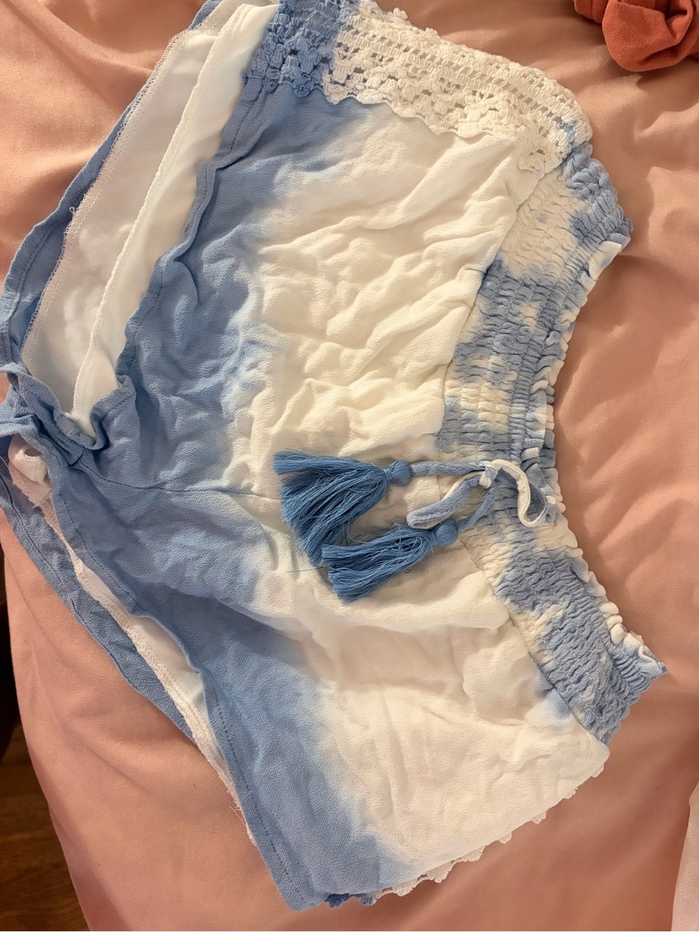 Ocean Drive Blue and White Tie-Dye Drawstring Shorts